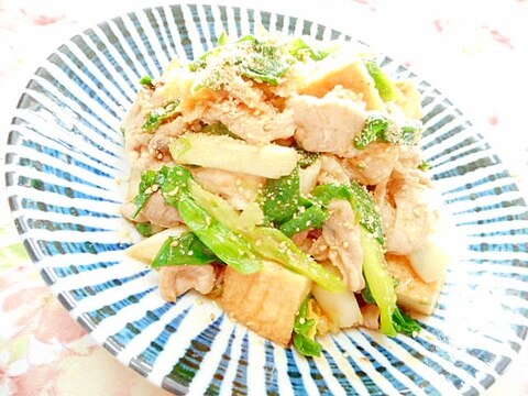 ❤厚揚げと小松菜と茹で豚と白菜の和風炒め❤